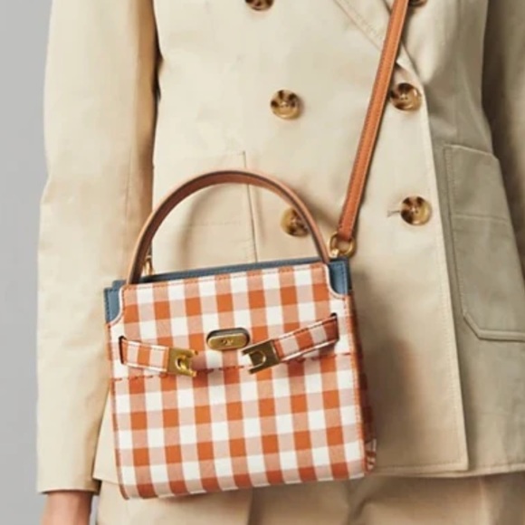 Tory Burch Handbags - Tory Burch Lee Radziwill gingham petite double bag  Ochre gingham (B)